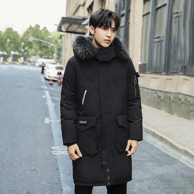 Winter Warm Men's Down Jacket Large Fur Hooded Brand Clothing 2019 Korean Long Thick Ducn Down Coat Overcoat Hiver LW1653