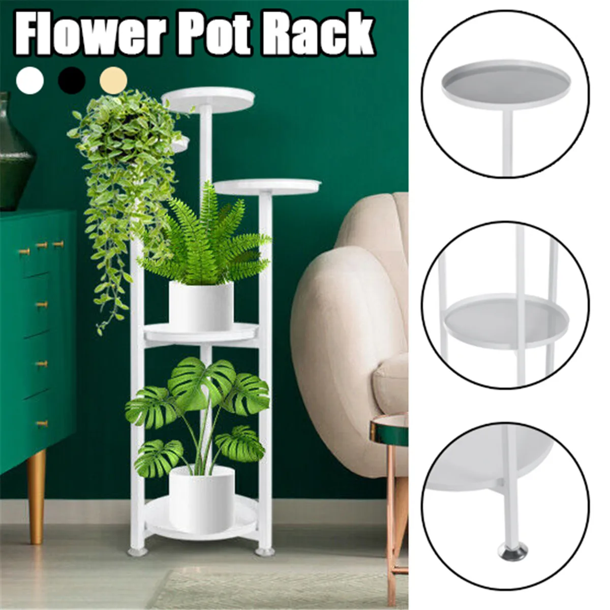5 Tiers Plant Stand Flower Holders Living Room Display Shelf Furniture Balcony Decoration Flower Stand with Floor Protection Mat