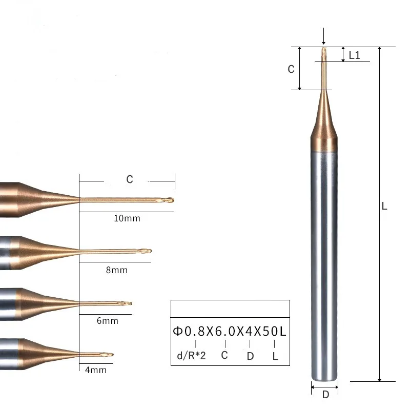 5 Buah HRC55 0.1-0.9Mm * 3/4/5/6/8 Mm Deep Grooving Solid Tungsten Carbide Long Neck Flat End Mill untuk Mesin CNC
