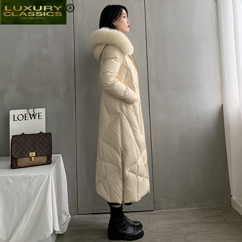 

Warm Female Winter Coat 90% Duck Down Jacket + Natural Fox Fur Hooded Clothes 2021 Korean X-Long Down Parka Hiver LW1608