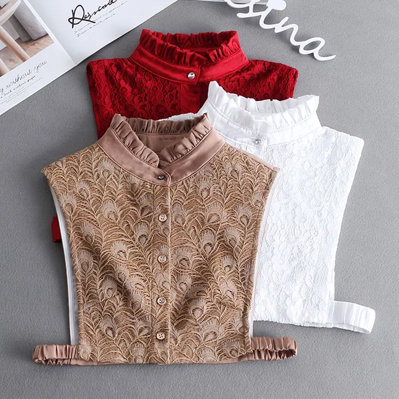 Camisa de cuello falso de encaje para mujer, cubierta de cuello falso, blusa, collares de camisa desmontables, accesorios de ropa
