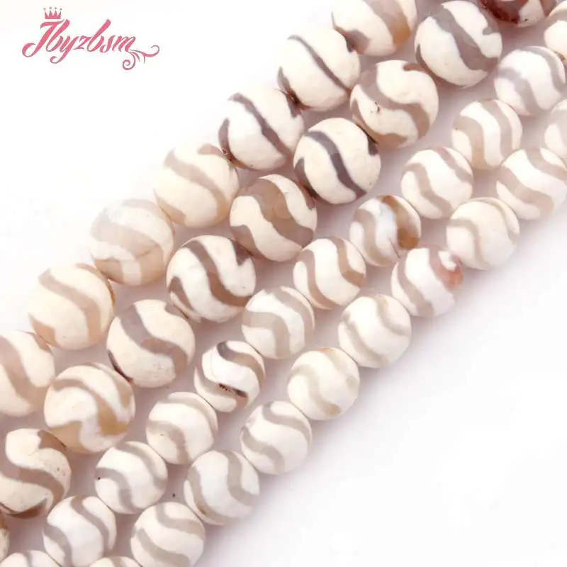 

Natural Stripe Dzi Tibetan Agates Round Loose Beads Water Wave 8/10mm Stone Beads For DIY Necklace Jewelry Making Strand 15"