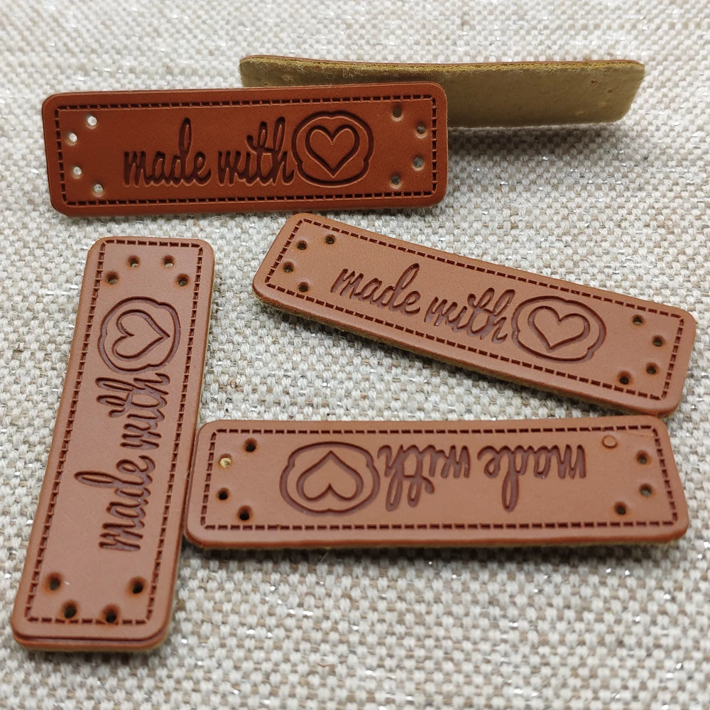 15X50Mm Made With Heart Labels For Clothes Hand Made With Love Tags For Clothing Gift Handmade Leather Sewing Label