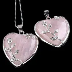 HOT SALES！！！New Arrival Women's Rose Quartz Alloy Flower Necklace Pendant Heart Inlaid Charm Jewelry Wholesale Dropshipping