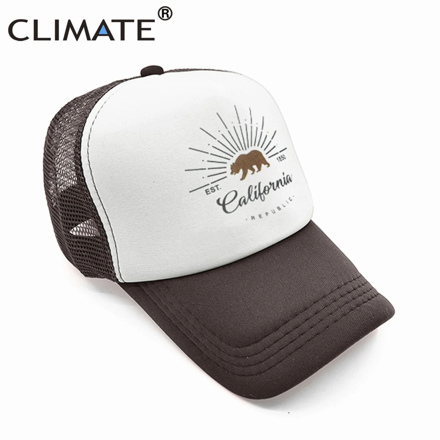 CLIMATE California Trucker Cap Bear California Republic Flag Caps Men Women Hip Hop Funny Hat Baseball Cap Cool Summer Mesh Cap