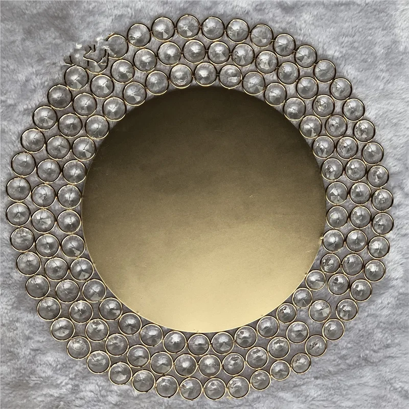 50pcs） silver metal crystal acrylic beaded wedding charger plates dinner table decoration AB0036