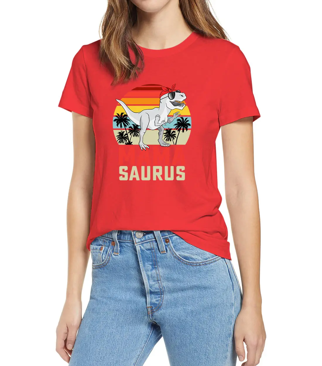 Unisex Mamasaurus T rex Dinosaur Funny Mama Saurus Family Matching Vintage Women's 100% Cotton Short Sleeves T-Shirt Gift Soft