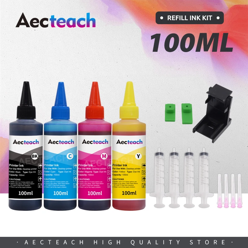 Aectech-nouveau Kit de recharge d'encre pour imprimante, pour Epson, Canon, HP, Brother, CISS, bouteille d'encre, colorant, 100ML