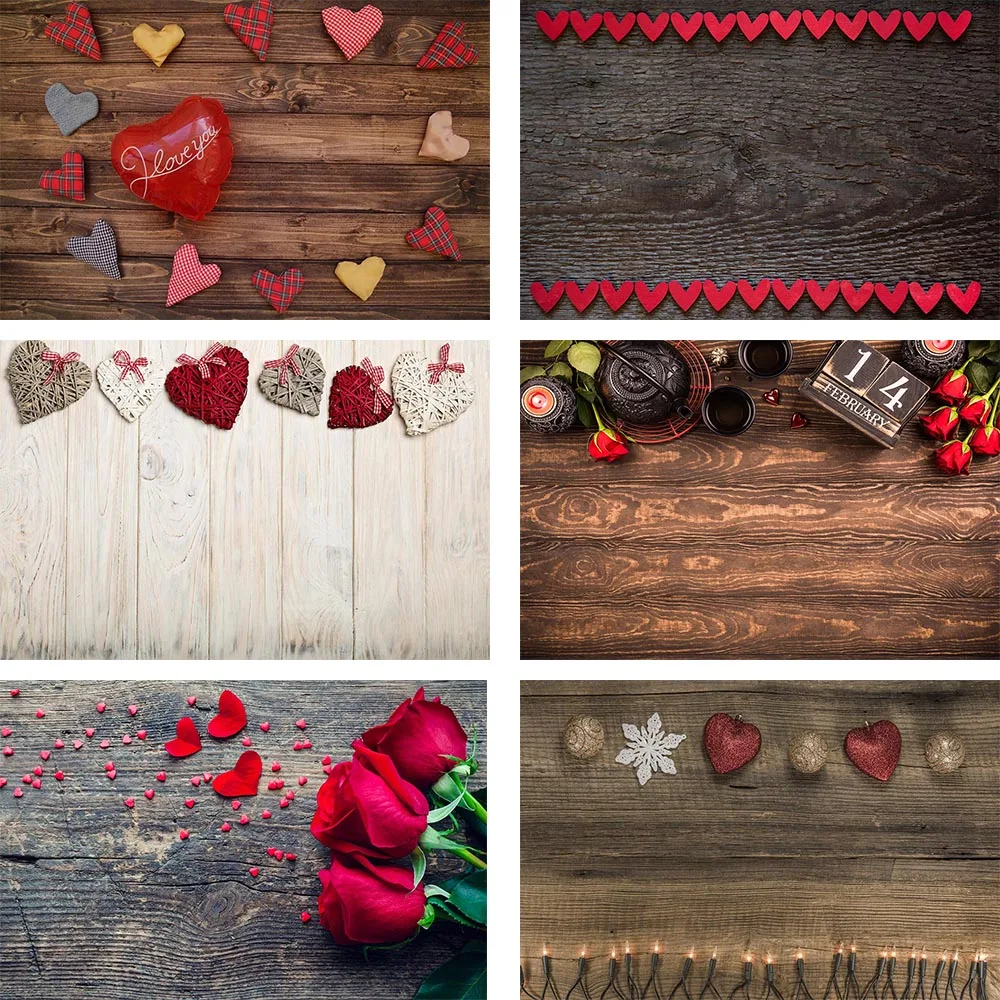 

Mehofond Valentine's Day Photography Background Love Wedding Red Roses Flowers Retro Wood Romantic Backdrop Photo Studio Props