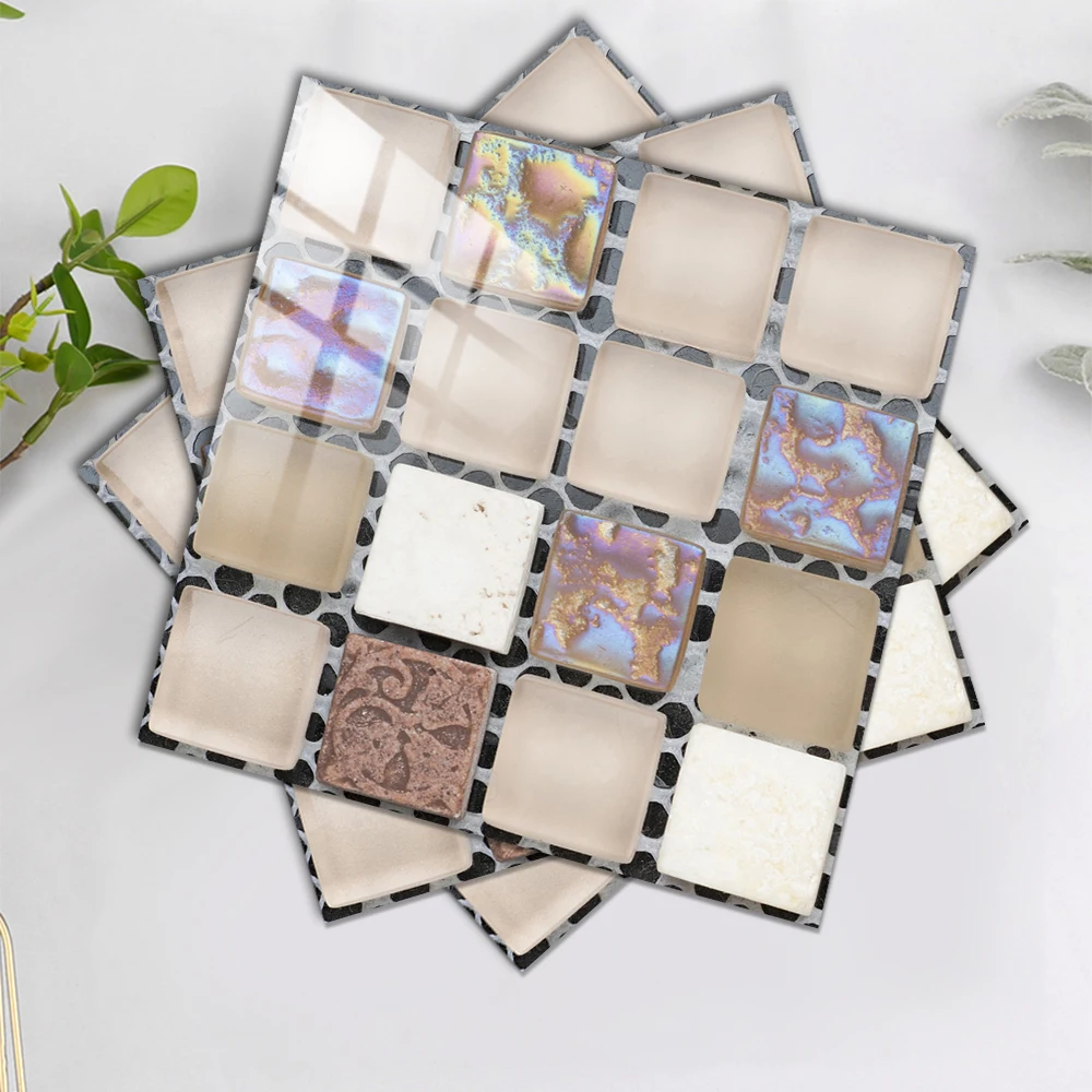 10pcs 10/15/20/30cm Flat Mosaic Crystal Hard Film Tiles Sticker Kitchen Bathroom Wall Floor Decor Self-adhesive PVC Wall Decals