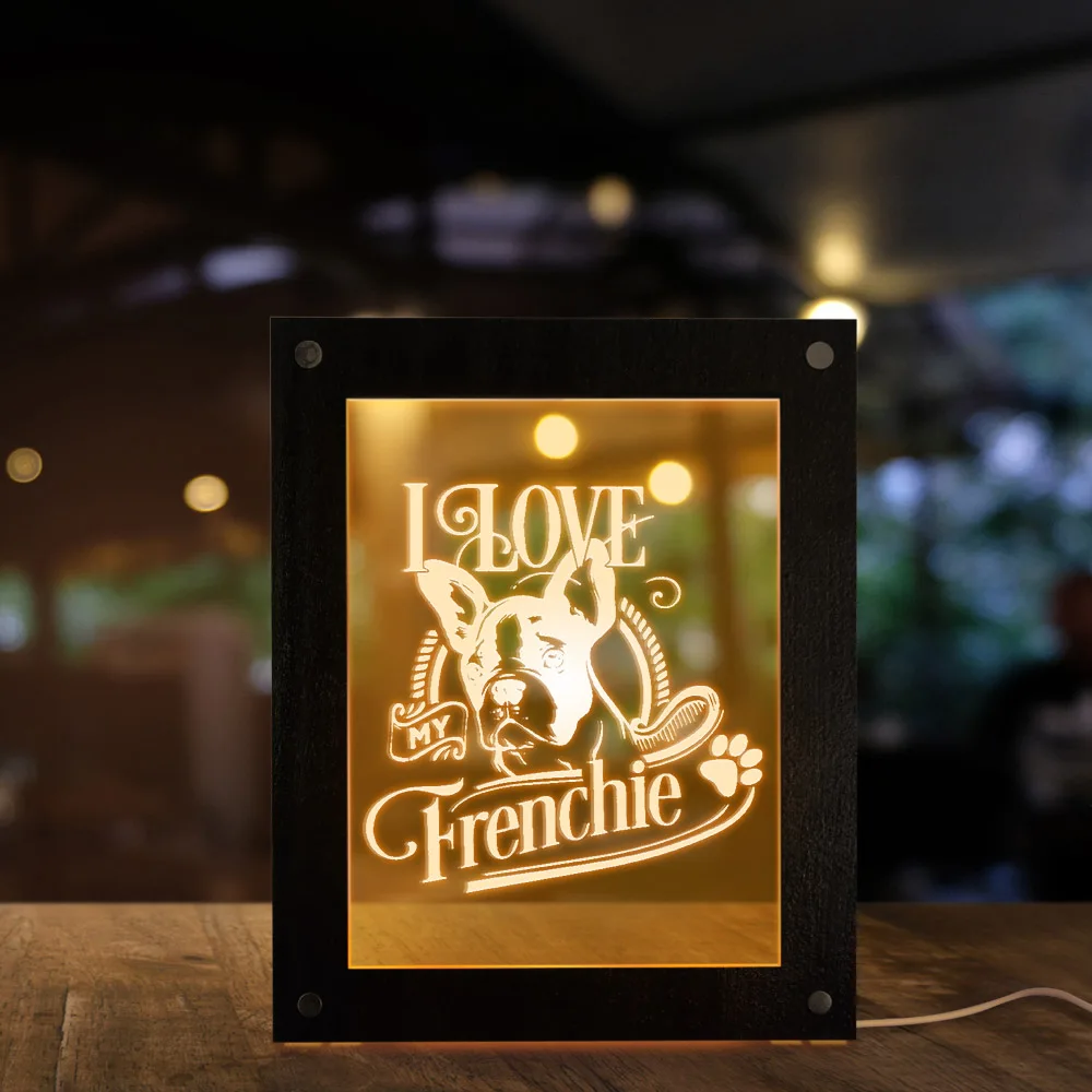 

I Love My Frenchie светодиодный светильник текст фото деревянные рамки Французский бульдог акриловый дисплей ночник для любителей собак usb настольная лампа