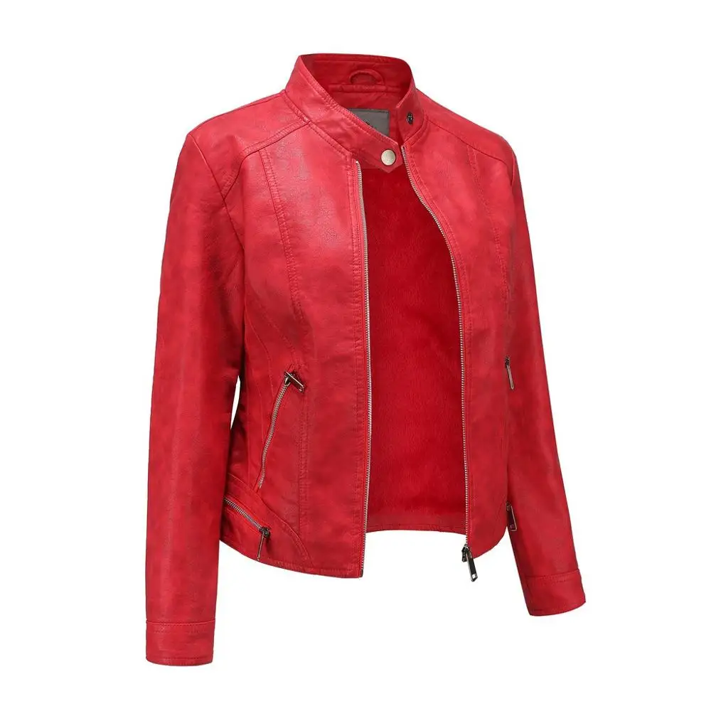 Winter Washed Plus Velvet Leather Jacket Women New Sanding Vintage Coat Long Sleeve Short Motorcycle Leather Coat Female Clothes