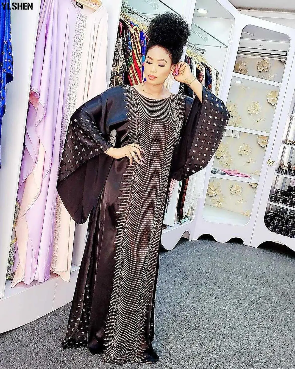 Plus Size African Dresses Abayas for Women Dashiki Diamond African Clothes Caftan Abaya Dubai Robe Evening Long Muslim Dress