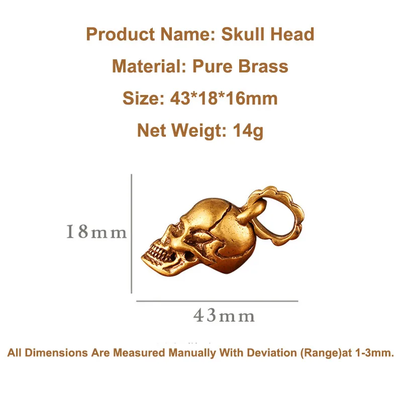 Vintage Punk Skull Head Keyring Hanging Jewelry Pure Copper Motorcycle Car Key Chain Rings Pendant Metal Brass Men Keychain Gift - view 5