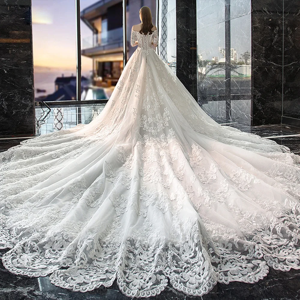 Robe De Mariee Princesse Half Sleeve Tulle Wedding Dress Off the Shoulder Sukienka Na Wesele Sweetheart Neck Abito Da Sposa