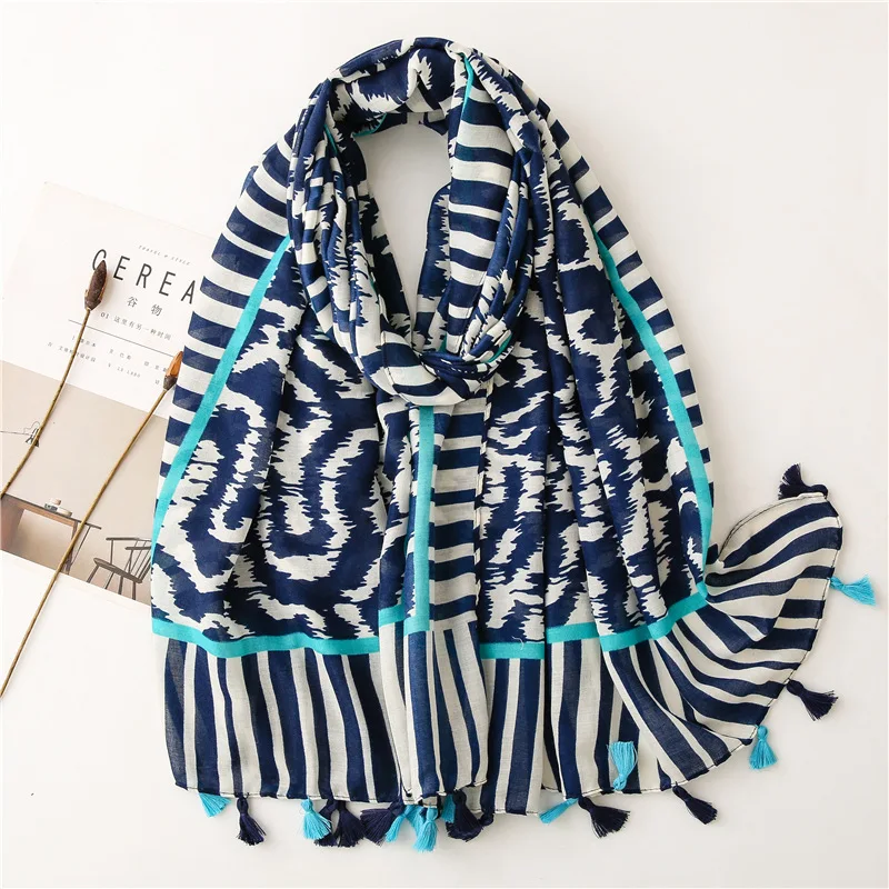 2021 Newest Cotton Zebra Print Tassel Scarf Shawls Spring Women Beach Geometry Wrap Head Hijab Scarves