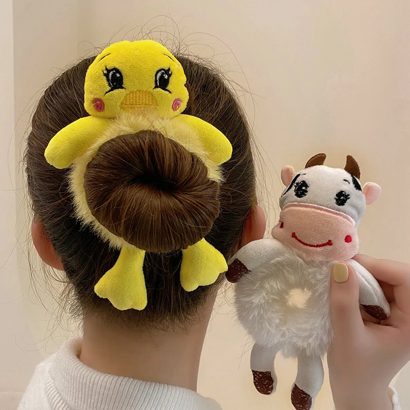 Women Girl\'s Hair Tie for Kids Elastic Hair Rubber Child Head Accessories Cartoon Plush Frog Rabbit Cat Stuffed Animal Scrunchie