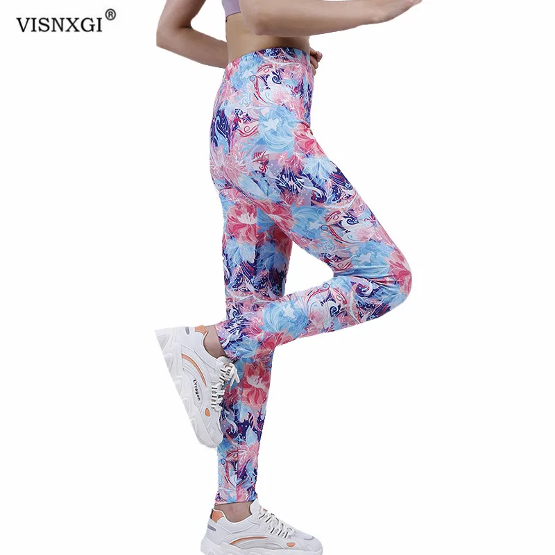 

VISNXGI Colorful Floral Printing Pattern Leggings Women Fitness Pants Gym Clothing Push Up High Waist Workout Activewear Bottom