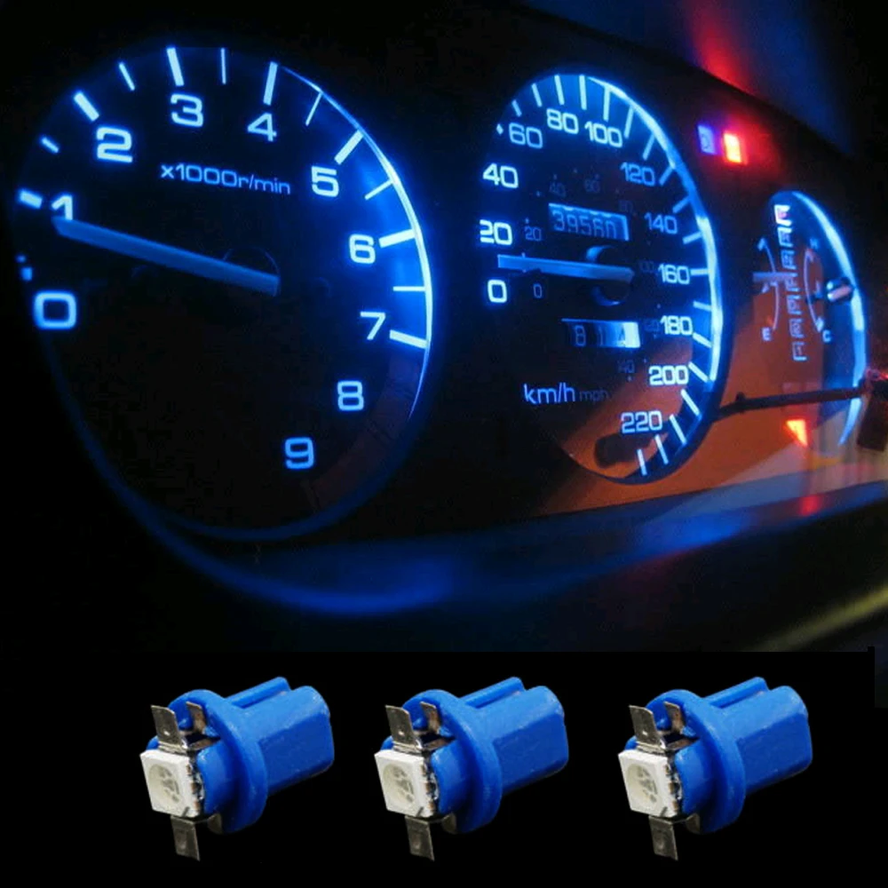 10x T5 B8.5D 5050 1SMD LED Dashboard Dash Gauge Instrument Lights Bulbs Biru Putih Kuning Car Tuning Universal Creative