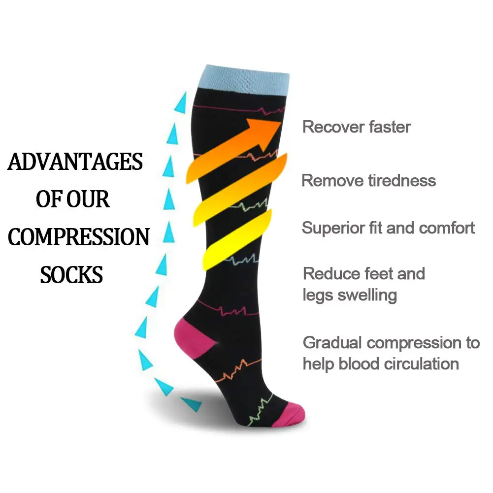 Kompression Socken Laufsport Glücklich Kompression Strumpf Männer Frauen für Anti Müdigkeit Schmerzen Relief Kniehohe Kompression Socken
