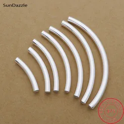 Genuine Real Pure Solid 925 Sterling Silver Curved Tube Silver Long Beads Connector Bracelet Necklace Jewelry Making Findings