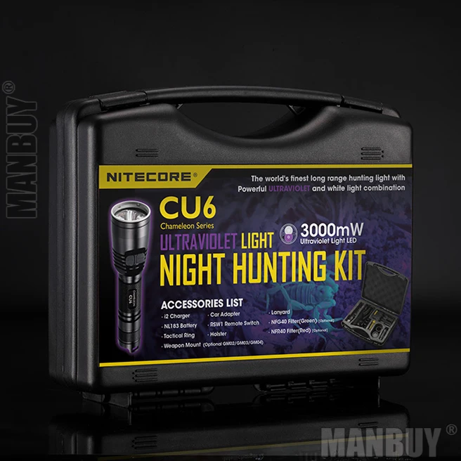 

2024 NITECORE CU6 HUNTING KIT UV+White Light CREE XP-G2 R5 LED with Battery Gear Law Enforcement Militar Flashlight Lantern Set