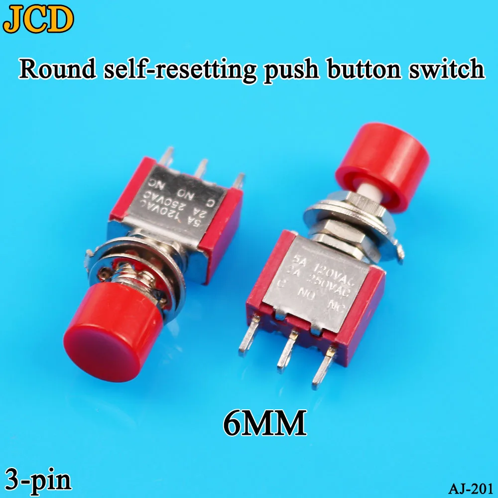 

JCD 5pcs 3Pin C-NO-NC 6mm Mini Momentary Automatic return Push Button Switch ON-(ON) 2A 250VAC/5A 120VAC Toggle Switches