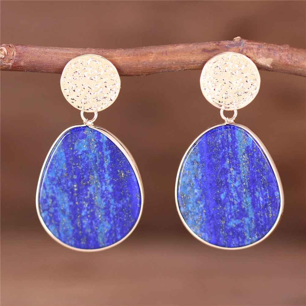 Top New Women Dangle Earrings Blue Chic Lapis Lazuli Elegant Gold Stud Earring Girls Boho Luxury Jewelry Gift Bijoux Wholesale