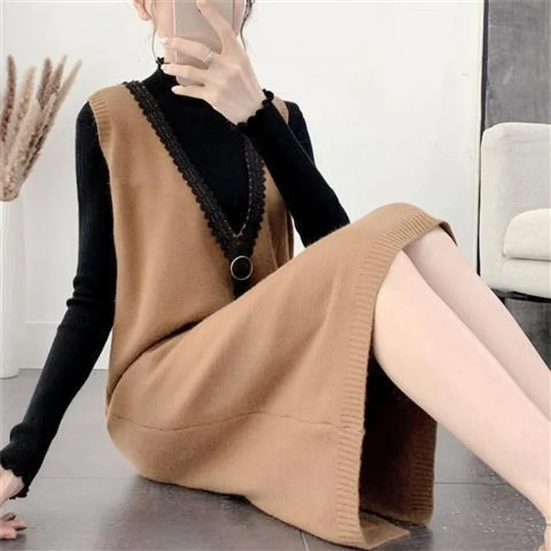 2024 Spring Autumn Sleeveless Sweater Women Sweet Solid Color V Neck Knitted Loose Sleeveless Vest Jumpers Pull Femme Y676