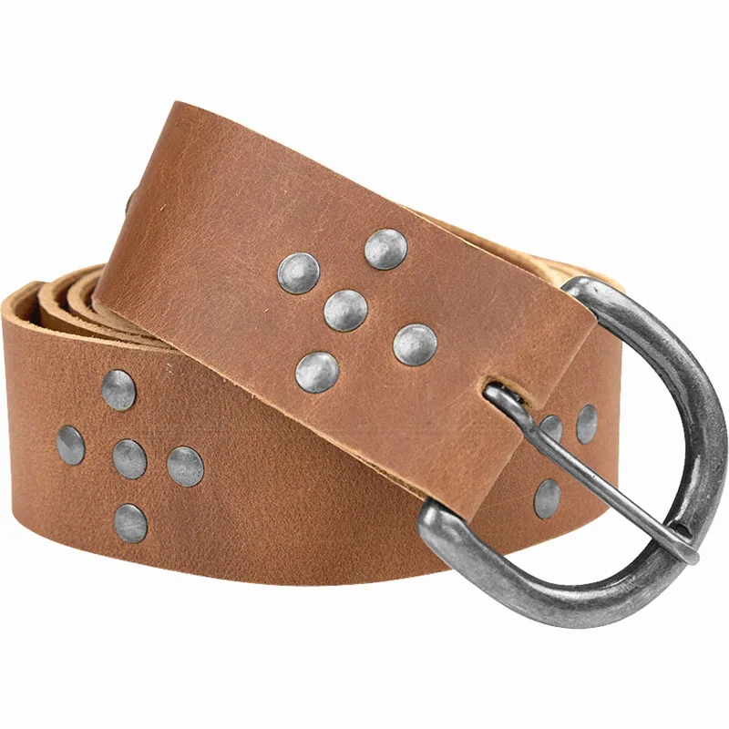 Medieval Viking Beowulf Long Leather Knot Belt Studded Girdle For Larp Nordic Rogue Anglo Saxon Lord Cosplay Waistband Men Women