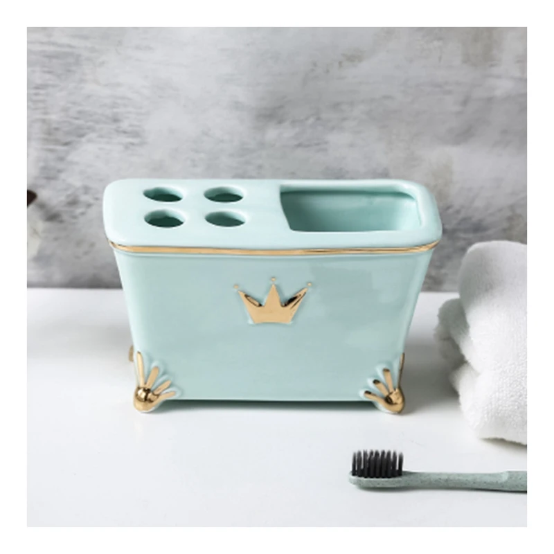 Ceramic Toothbrush Holder Bathroom Accessories Light Luxury Longquan Green Toothpaste Holders Brush Storage Container Organizer