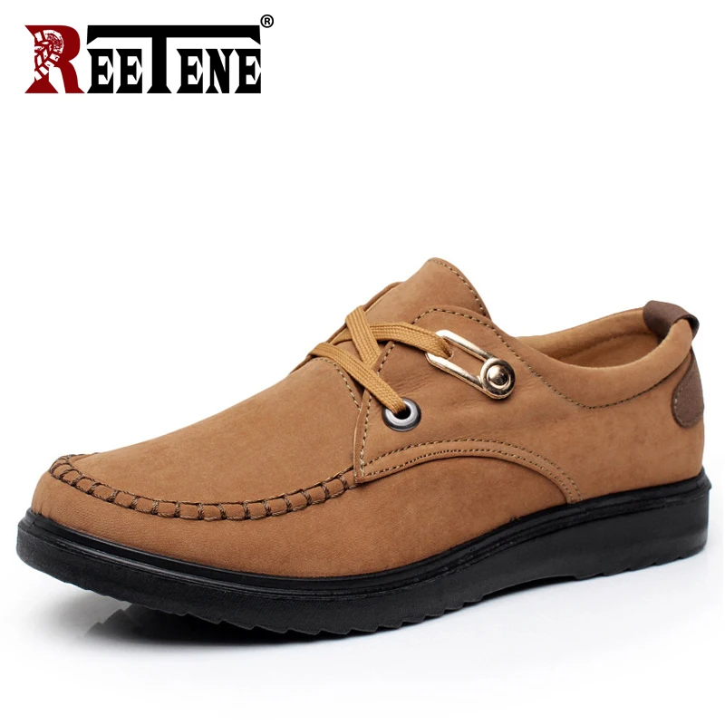 REETENE Men'S Casual Shoes Leather Comfortable Walking Men Shoes Driving Flats Shoes Men Classic Breathable Male Loafers Plus 48