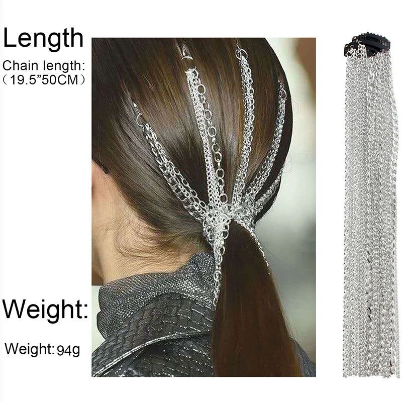 Bohemian Silver color Hair Extensions Clip Multi strand Long Tassel Chain Bridal Wedding Hair Accessories Headwear