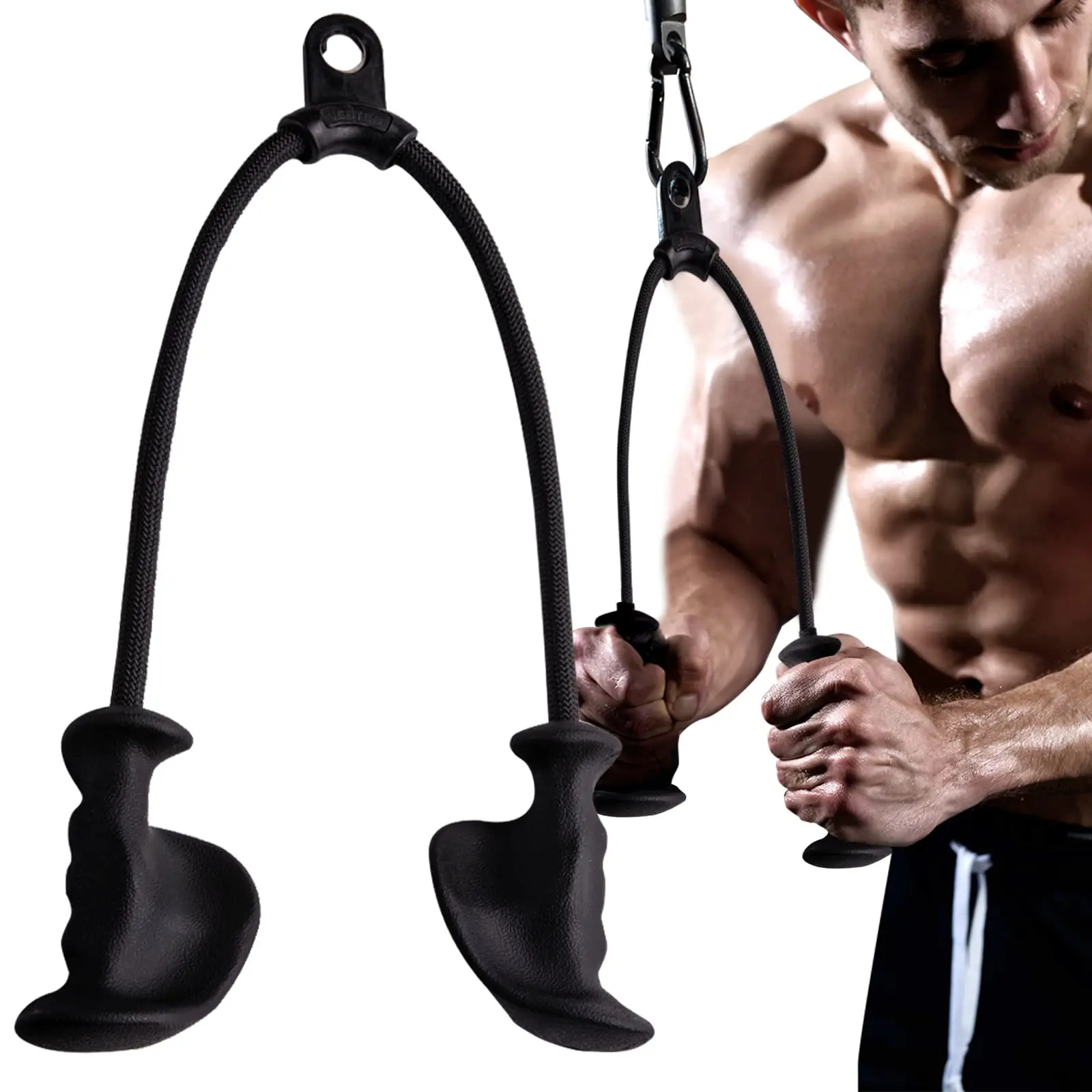 Ergonomic Triceps Rope Easy to Grip Non-Slip Heavy Duty Pull Down Handle DIY Pulley Cable Attachment Gym Upgraded Workout Bar