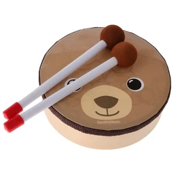 Tambor con patrón de oso de dibujos animados para niños, instrumento de percusión con palos de tambor, correa, Juguete Musical