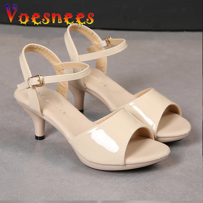 Voesnees Sandals Women Shoes  Size 43 Thin Heels Summer Naked Color Peep Toe High Heels Sexy Nightclub Party Slides Heels Shoes