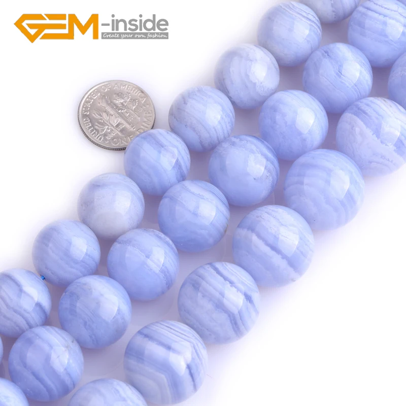 Natural AA Grade Chalcedony Round Semi Precious Faceted/Smooth Beads Blue Beads for Jewelry Making 15\