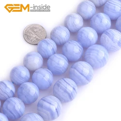 Natural AA Grade Chalcedony Round Semi Precious Faceted/Smooth Beads Blue Beads for Jewelry Making 15