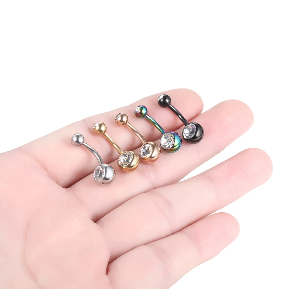 Anneaux de nombril en cristal double pour femme, générateur de piercing au nombril, piercing au nombril en acier, noir, 1 pièce, 14g, cadeaux