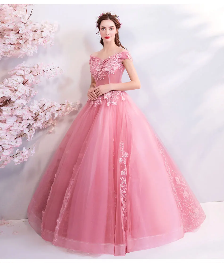 Quinceanera Dress 2021 Bean Pink Ball Gown 3D Flowers Princess Corset Lace Sparkles Sweet 16 Dresses Vestido De Debutante