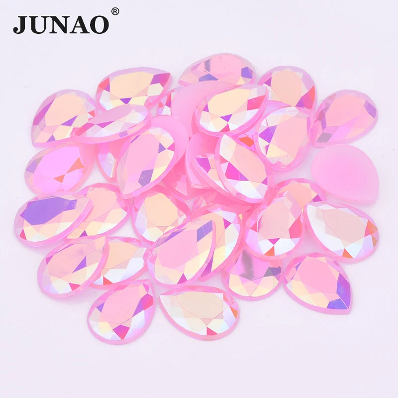 JUNAO 10x14 مللي متر 13x18 مللي متر مزيج اللون دمعة AB أحجار الراين المسطحة الاكريليك ستراس ملصقات غير الخياطة أحجار الكريستال للملابس