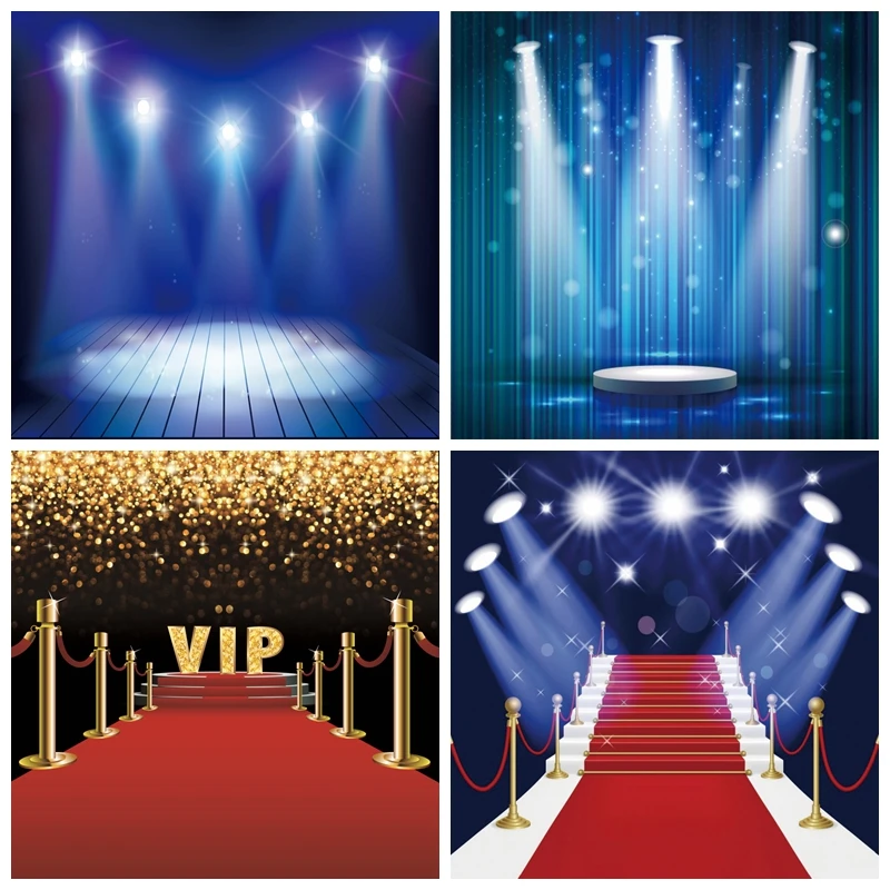 Stage Backdrop Blue Spotlight Shiny Star Floor Play Show Baby Portrait Party Photography Background Photocall For Photo Studio