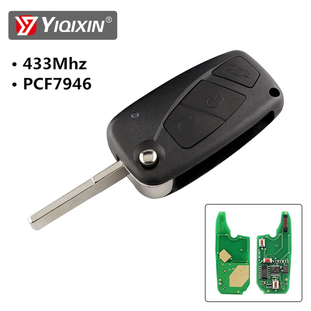 YIQIXIN 433Mhz PCF7946 Chip Flip Folding Black Remote Car Key For Fiat 500 Punto Ducato Stilo Panda EVO Bravo Doblo Fiorino Qubo