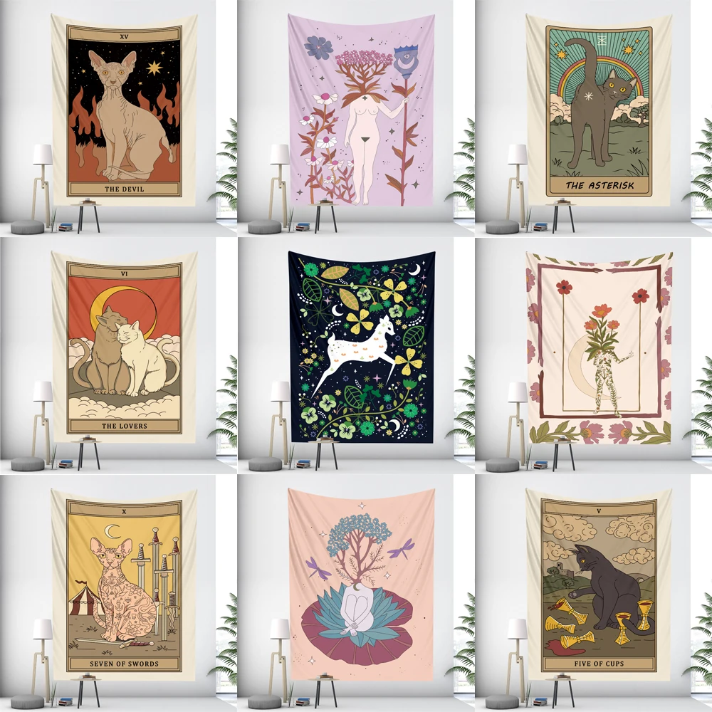 Cat Tarot Brand Home Decor Tapestry Hippie Bohemia Wall Hanging Bedroom Wall Decor Yoga Mat Background Cloth Sheets