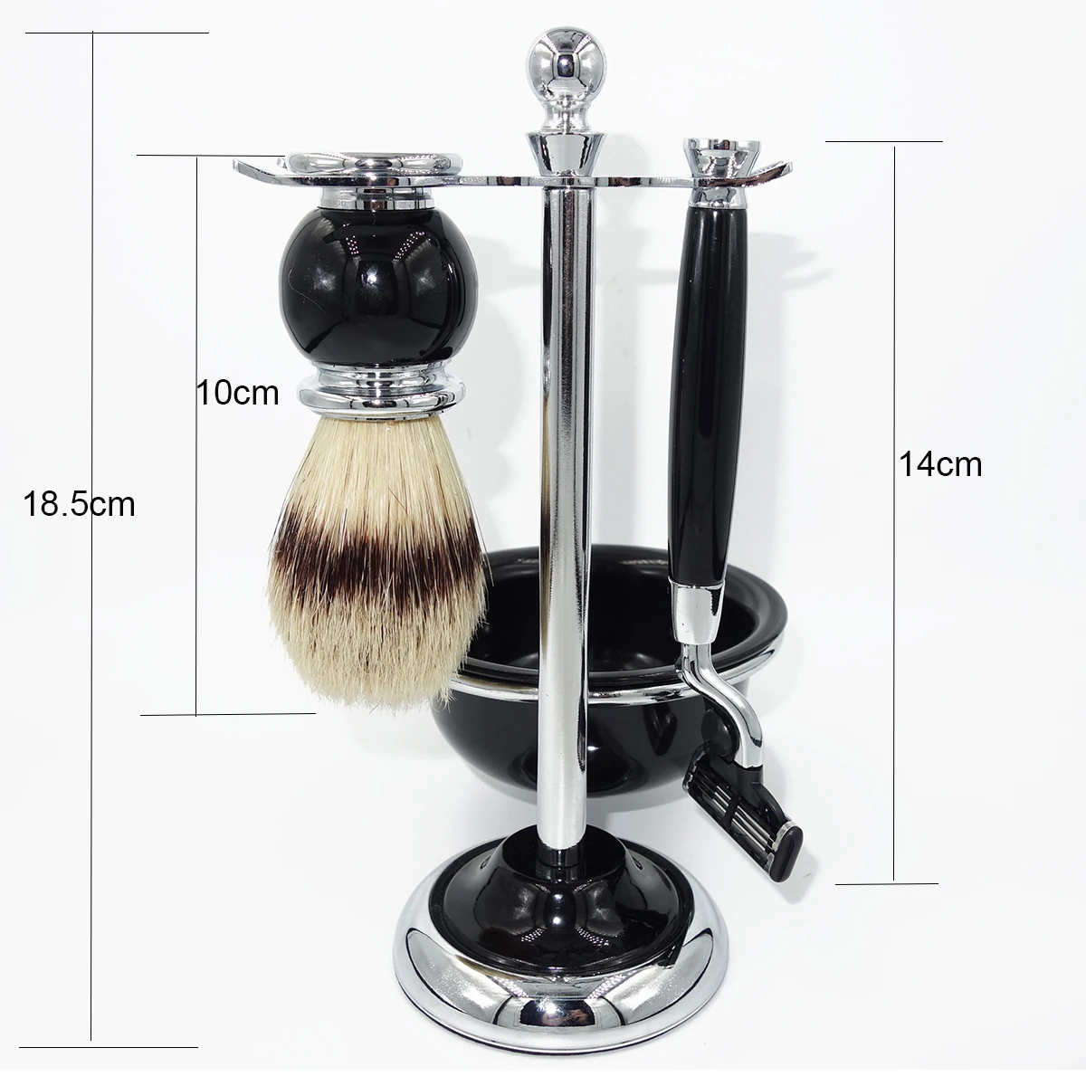 Men's Classic Shaving Kit Black Enamal Brush and Safety Razor Grooming Set for Man Beard