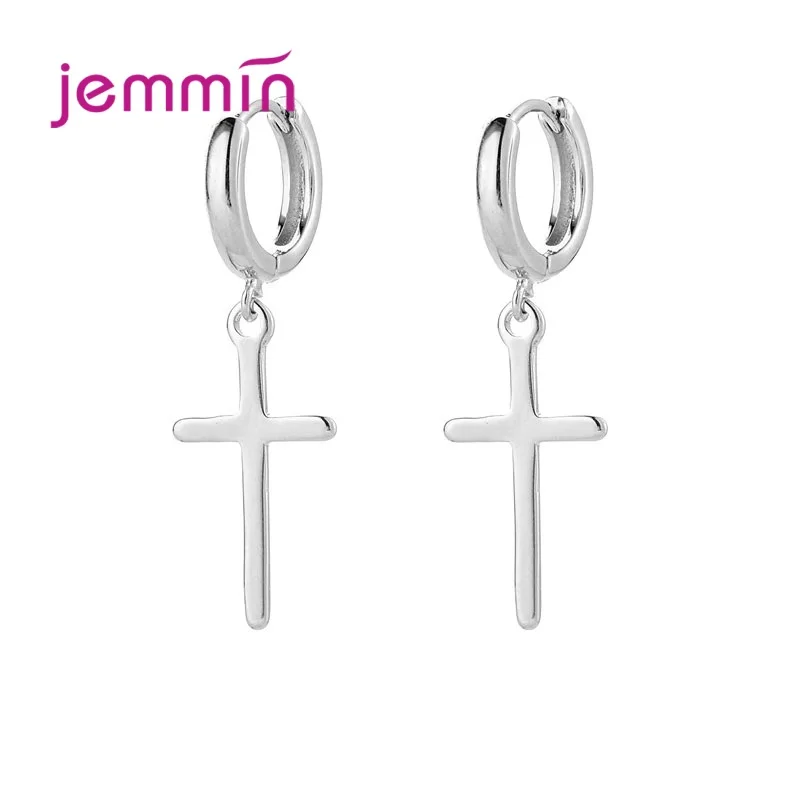 Women Simple 925 Sterling Silver  Piercing Hoop Earrings Simple Sleeper Hanging Cross Earrings Pendants Girls Fine Jewelry