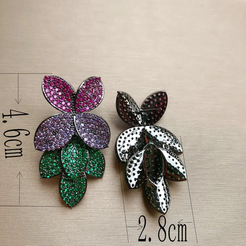 Bilincolor-pendientes grandes de lujo para mujer, flor púrpura y roja, hoja verde