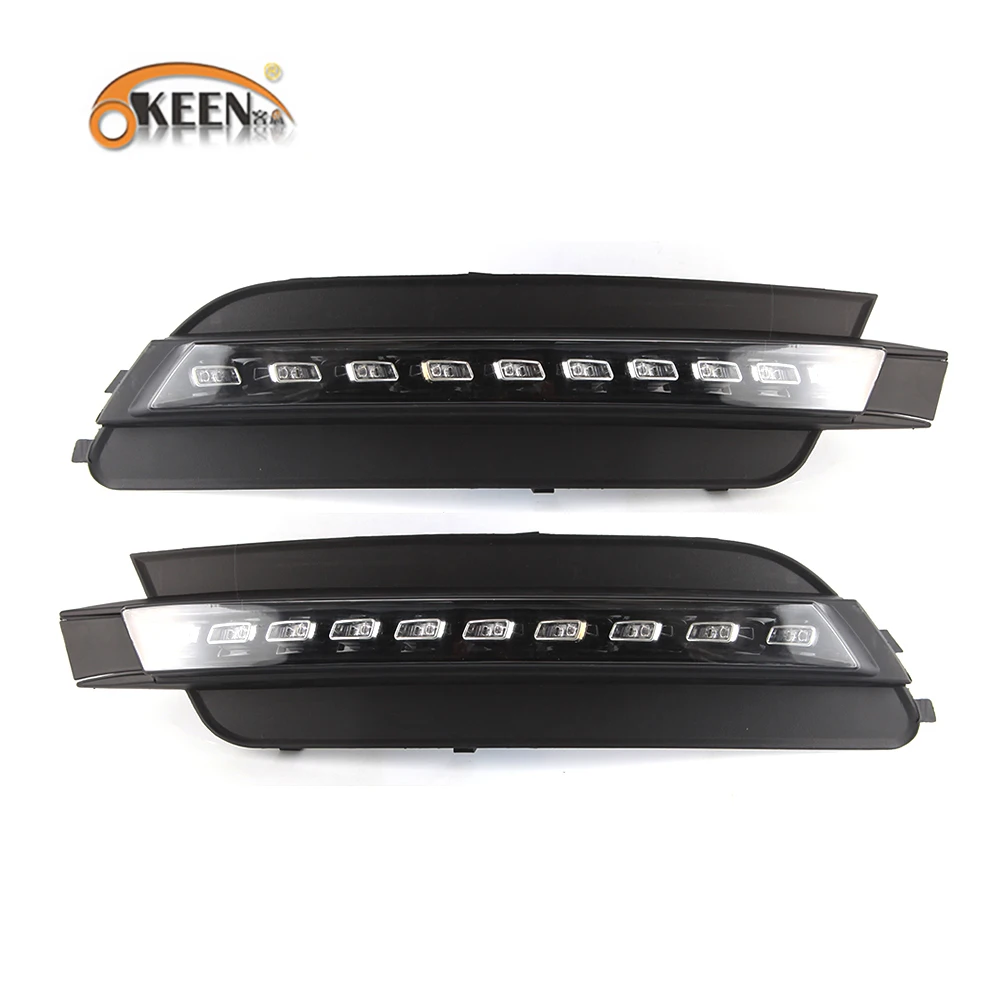 OKEEN 2pcs Car LED Daytime Running Lights For Audi Q7 2006 2007 2008 2009 White Day Light Yellow Turn Signal Light Fog Lamps 12V