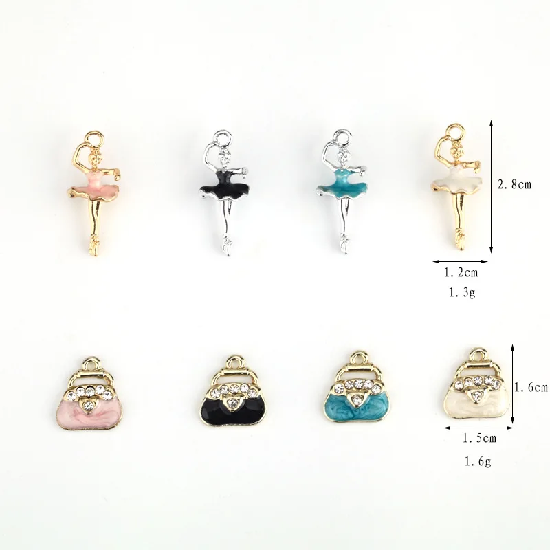 10pcs/lot Cute ballerina girl fashion bag Enamel Charms for DIY Earring Jewelry Handmade Headwear accessories Finding XL744