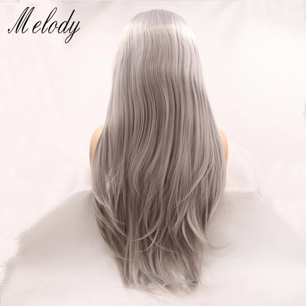 Cosplay Natural Long Straight Synthetic Lace Front Wig Silver Gray Lolita Frontal Glueless Platinum Blonde Wigs For Black Women